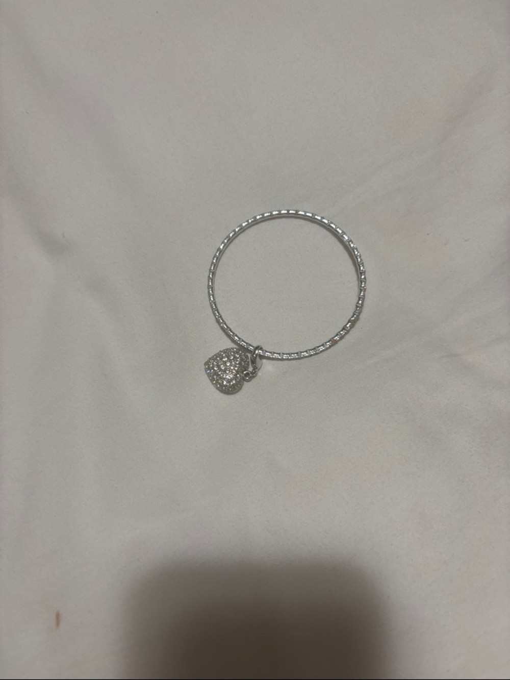 Silver Pavé Heart Charm Bangle Bracelet - Women Jewelry